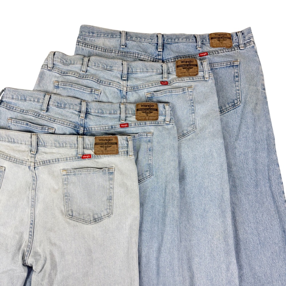 Lot of 4 Wrangler Jeans Mens 44x30 Light Wash‎ Relaxed Fit Distressed Workwear